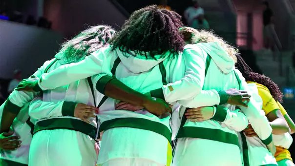 Team Huddle ahead of exhibition against West Texas A&M