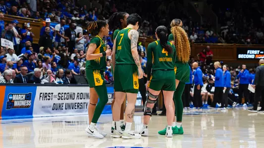WBB huddle at Duke in NCAA Second Round