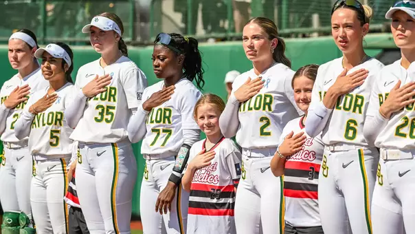Baylor Softball Lining up for the National Anthem