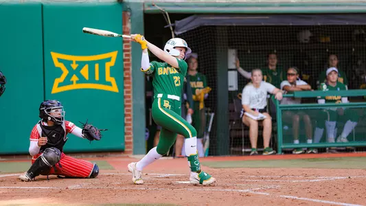 Faith Piper gets a hit against Lamar