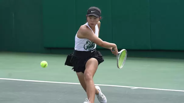 MJ in singles versus BYU at Hurd Tennis Center