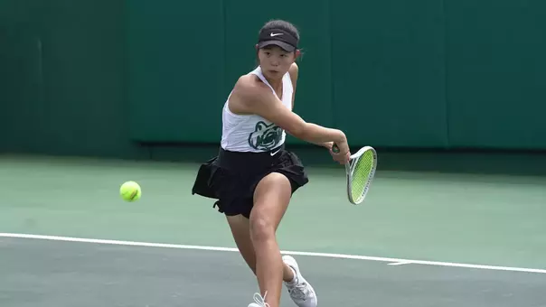 MJ in singles versus BYU at Hurd Tennis Center