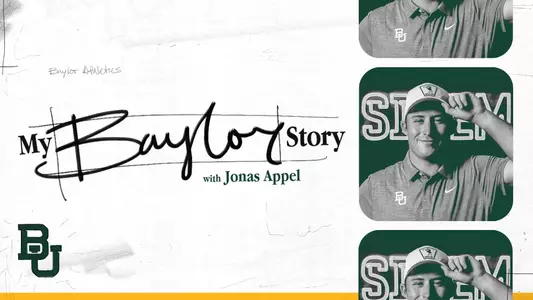 My Baylor Story graphic with Jonas Appel with a photo of Jonas; click to read story