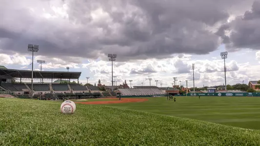Baseball on berm at Baylor Ballpark
