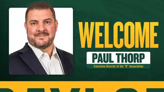 Graphic with text saying "Welcome Paul Thorp, Executive Director of the "B" Association" with Paul's headshot on the left side