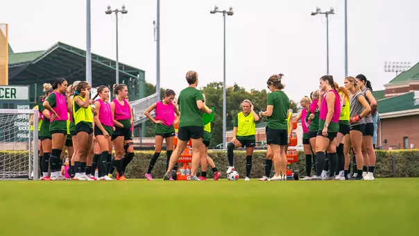 Baylor Soccer Huddle in Fall Practice