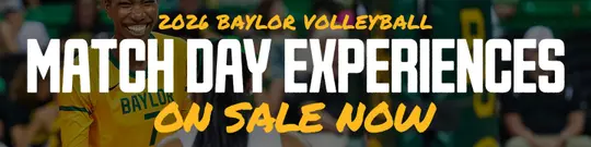 "2026 Volleyball Match Day Experiences On Sale" Graphic with a photo of volleyball players high fiving each other in the background