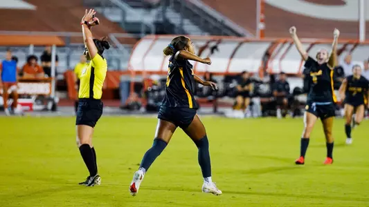 Aryanna Jimison celebrates after scoring goal at Texas