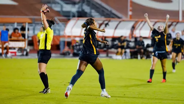 Aryanna Jimison celebrates after scoring goal at Texas