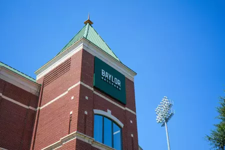 Still images of the Magnolia Field at Baylor Ballpark facility; signage and BU marks around the ballpark