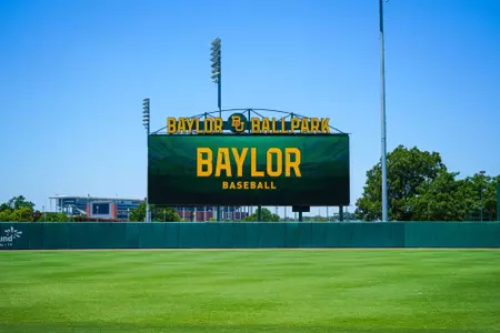 Still images of the Magnolia Field at Baylor Ballpark facility; signage and BU marks around the ballpark