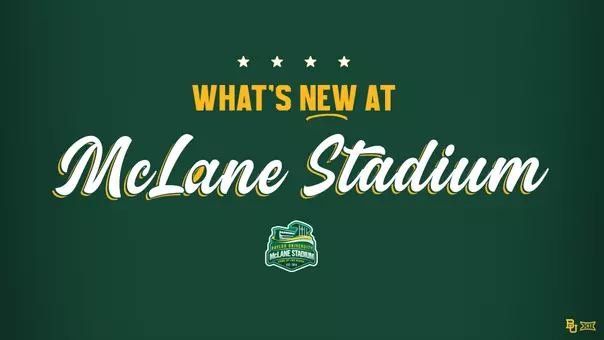 Graphic with text "What's new at McLane Stadium" with the McLane Stadium logo underneath on a green background