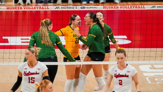 Baylor Celebrates a Point in a tight match at Nebraska