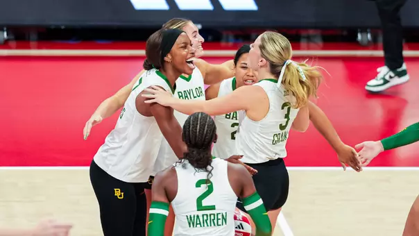 Baylor Volleyball Celebrates a Point against UNM in 2026
