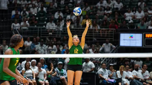 Bella Haggard Sets a Ball against Hawaii in 2026