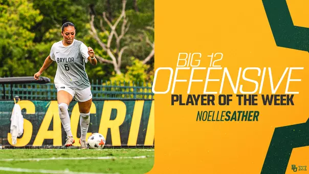 Noelle Sather Big 12 Offensive Player of the Week graphic with action shot