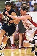 Cal Bouchard defends Kent State's Alana Bader during Saturday's victory.