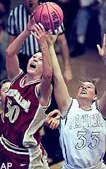 Boston College's Kirn Mackie battles Providence's Steffanie Shoop for a rebound in first-half action Saturday.