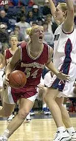 Preseason All-BIG EAST Second Team honoree, junior Becky Gottstein goes to the basket against Connecticut.