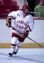 Marty Hughes' game-winning goal with 30 seconds remaining lifted the second-ranked Eagles to the 3-2 win over UNH.