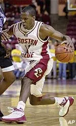 Boston College's Kenny Harley, right, tries to get past Morris Brown's Joseph Dunn in the first half Monday night.