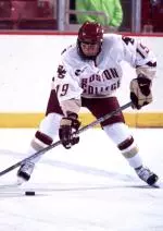 HOCKEY EAST Rookie of the Year, Chuck Kobasew, registered his first career hat trick to lead the Eagles to a 5-1 victory over UMass-Lowell, in the semifinal round of the HOCKEY EAST Tournament.