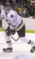 Rob Scuderi skates down the ice in BC's Frozen Four win over Michigan Thursday.