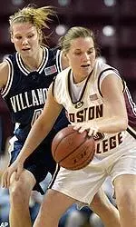 Guard Clare Droesch tries to get around Villanova's Katie Davis.