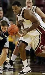 Craig Smith controls the ball after stealing it from New Hampshire's Chris Vetrano during the second half.