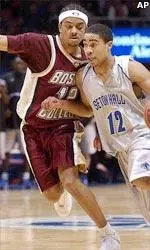 Steve Hailey denies Seton Hall's Andre Barrett as he tries to drive to the basket.