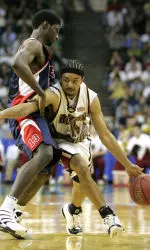 Steve Hailey drives against Pennsylvania guard David Whitehurst.