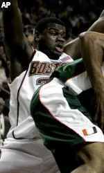 Shamari Spears had nine points and 10 rebounds against Miami Tuesday. (AP Photo/Michael Dwyer)