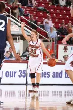 Sophomore Mickel Picco hit two key three-pointers to spark the Eagles offense in a 77-58 victory over Holy Cross.