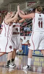 The seniors stepped up to lead BC past Miamia, 78-65. Kathrin Ress had a double-double (21 points, 16 rebounds), while Kindyll Dorsey added 23 points and Sarah Marshall had 14.