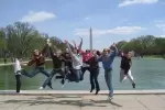 Volleyball jumps for joy in front of the Washington Monument