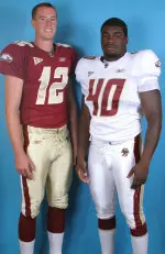 Matt Ryan (left) and Jo-Lonn Dunbar introduced the team's new uniforms at media day on Aug. 10