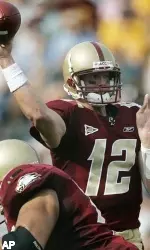 Boston College's Matt Ryan (12) passes against Army in the fourth quarter of a football game Saturday, Sept. 22, 2007, in Boston. Boston College won 37-17. Ryan threw for 356 yards and accounted for four touchdowns before leaving the game midway through the fourth quarter. (AP Photo//Michael Dwyer)
