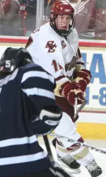 BC freshman Jimmy Hayes nets his third goal of the game into an empty net at 19:16 of the third period in Saturday's 8-6 win over New Hampshire.