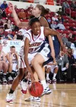 Sophomore Lauren Whitehurst drives to the basket against UNH on Tuesday night.