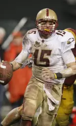 Boston College quarterback Dave Shinskie scrambles.