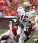 David Shinskie loses control of the ball. (AP Photo/Mary Ann Chastain)