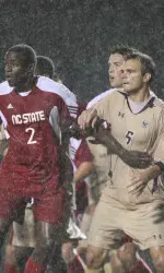 BC defender Sacir Hot battles with NC State defender Sonny Mukungu for position during the Eagles' 4-3 win on Friday night.
