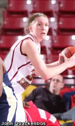 Carolyn Swords had two blocks in the win over Dartmouth. She is now the all-time program leader in blocked shots with 132.