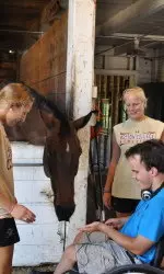 Members of the 2010 field hockey team took a break from preseason practice and visited the Massachusetts Hospital School in Canton, Mass.