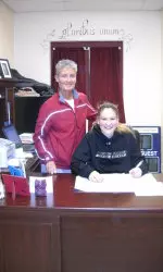 Kati Orban signs the NLI with her coach at Timberlane, Mim Ryan
