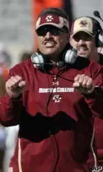 Frank Spaziani yells from the sideline.
