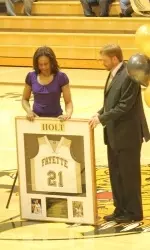 Tessah Holt visited her high school this past weekend to attend a ceremony to retire her jersey.