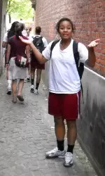 Tiffany wondering where the tour guide is taking the team.