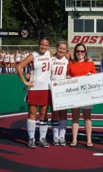 Former BC player Kathleen Murphy with current captains Carla Tamer and Jacqui Moorfield