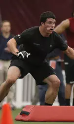 Boston College All-America linebacker Luke Kuechly participates in his individual workout at Boston College's annual Pro Day in the Alumni Stadium bubble.
